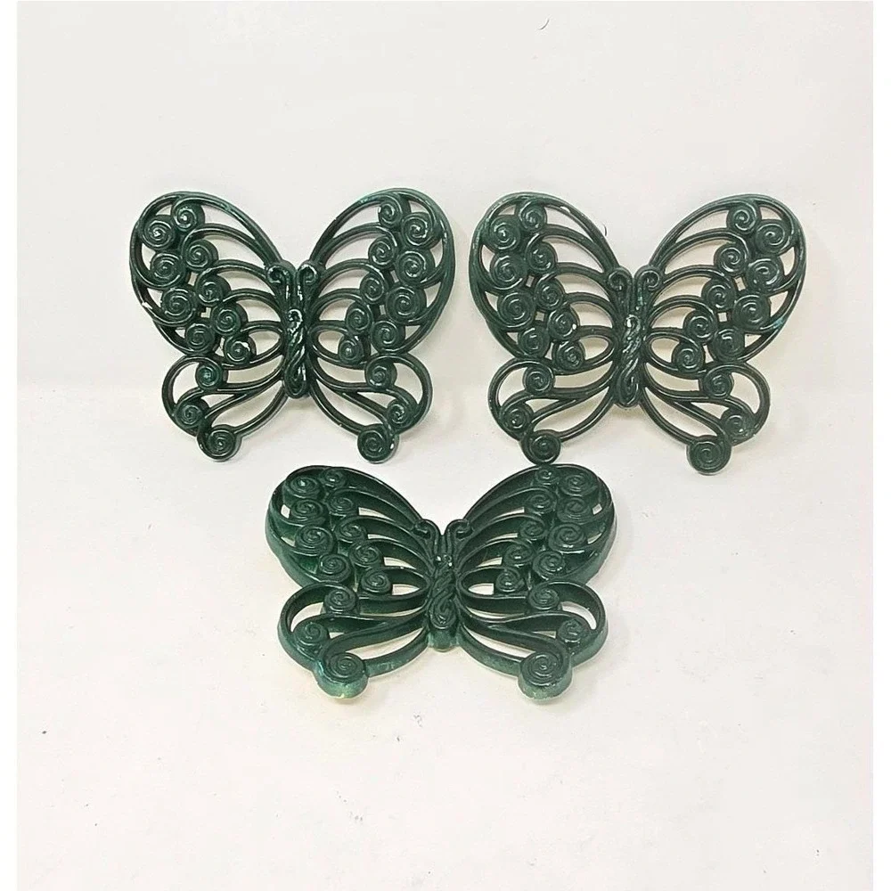 Vtg green burwood‎ butterflies wall decor retro MCM hanging fairycore set Of 3